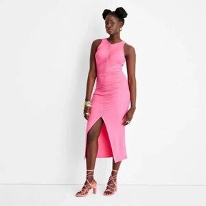 Future Collective by Alani Noelle Hot Pink Ruched Midi Dress - Size S